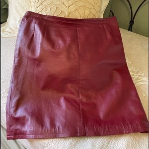 Burgundy red leather skirt